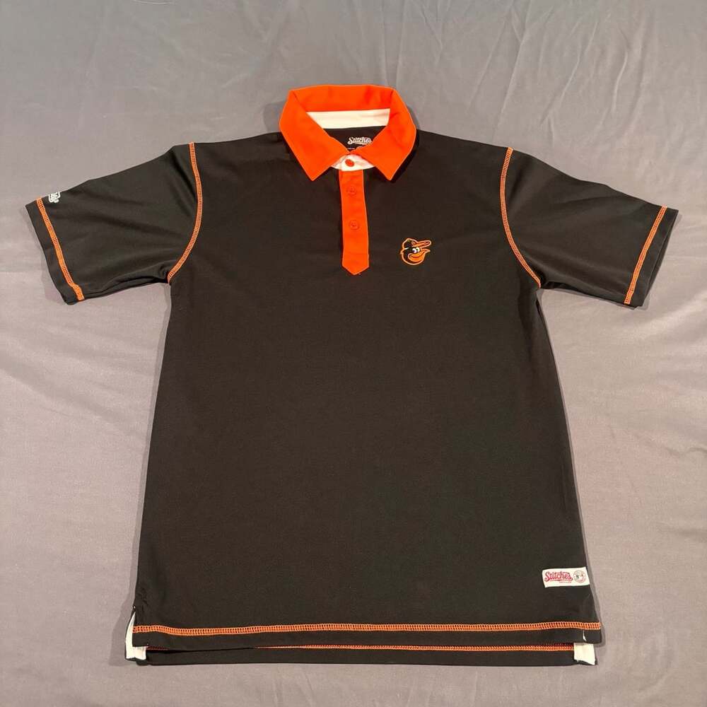 Stitches Baltimore Orioles Mens M, MLB Black and Orange Golf Polo Shirt